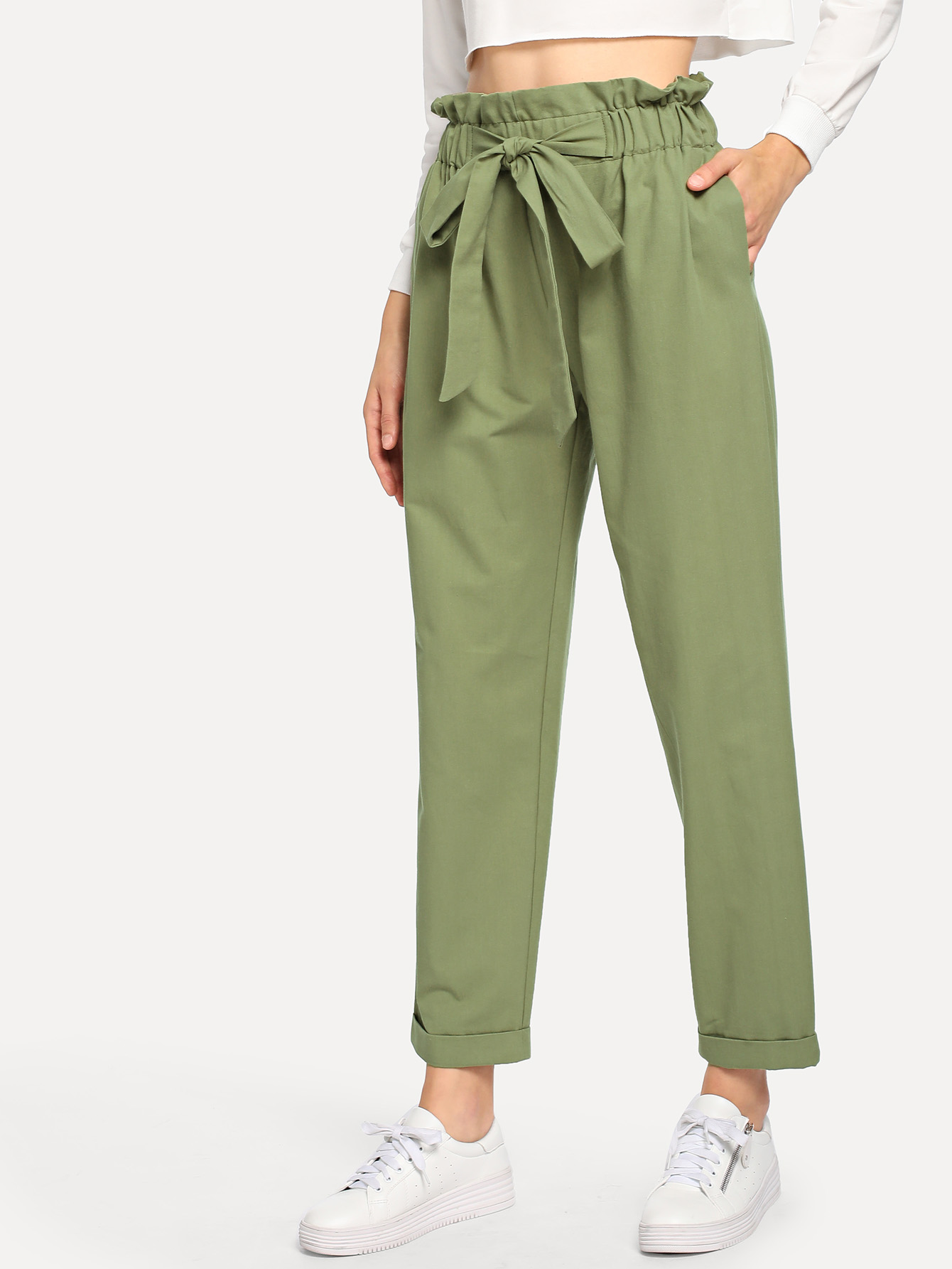 Frill Trim Knot Front Pants | ROMWE