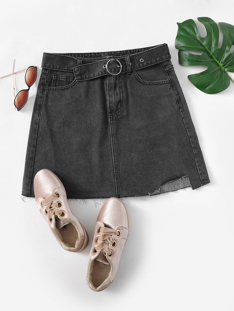 

Asymmetrical Hem Denim Skirts, Grey