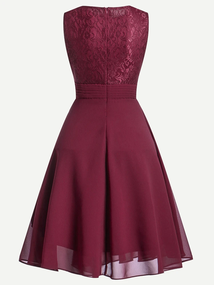 Lace Top Ruffle Flare Dress | SHEIN USA