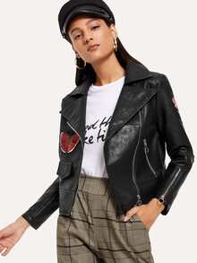 Floral Patched Zip Detail Jacket