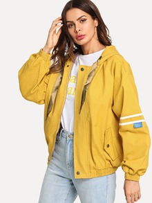 Stripe Contrast Hooded Jacket