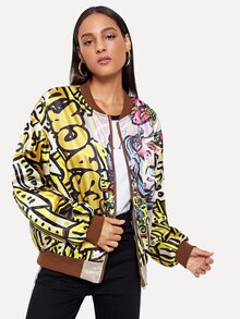 Graffiti Print Bomber Jacket