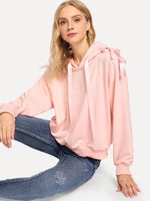 Bow Tie Side Drop Shoulder Hoodie