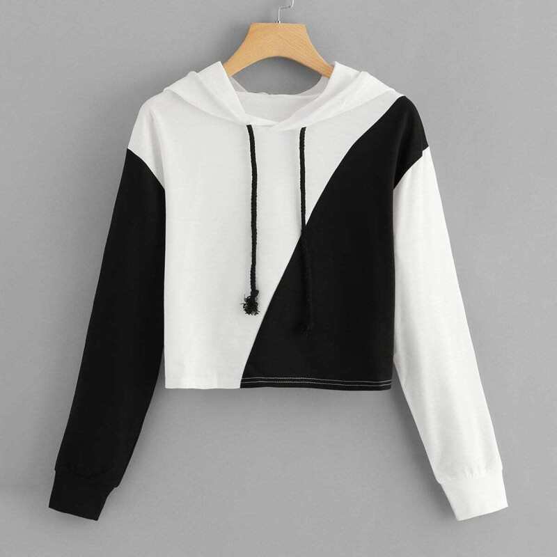 

Cut And Sew Hoodie, Black and white