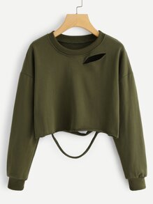 Drop Shoulder Ladder Cut Out Sweatshirt