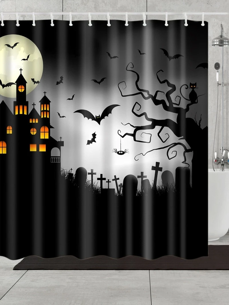 Cartoon Pattern Shower Curtain 1pc With Hook 12pcs Romwe