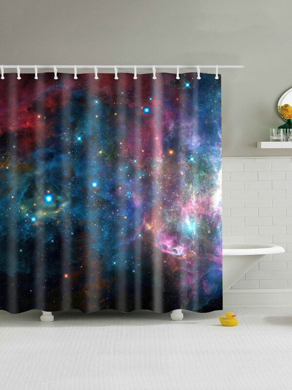 Galaxy Pattern Shower Curtain 1pc With Hook 12pcs Shein Uk Customer Reviews 1