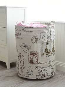 Letter Print Round Storage Basket