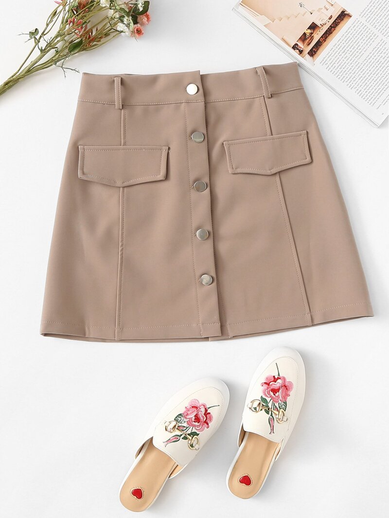 

Button Pocket Skirt, Apricot
