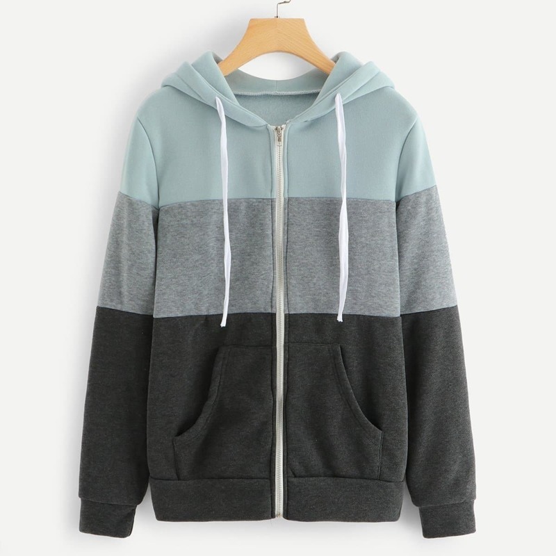

Colorblock Zip Up Hooded Jacket, Multicolor
