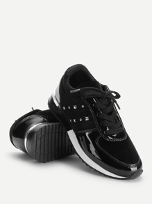 Metallic Panel Lace Up Sneakers