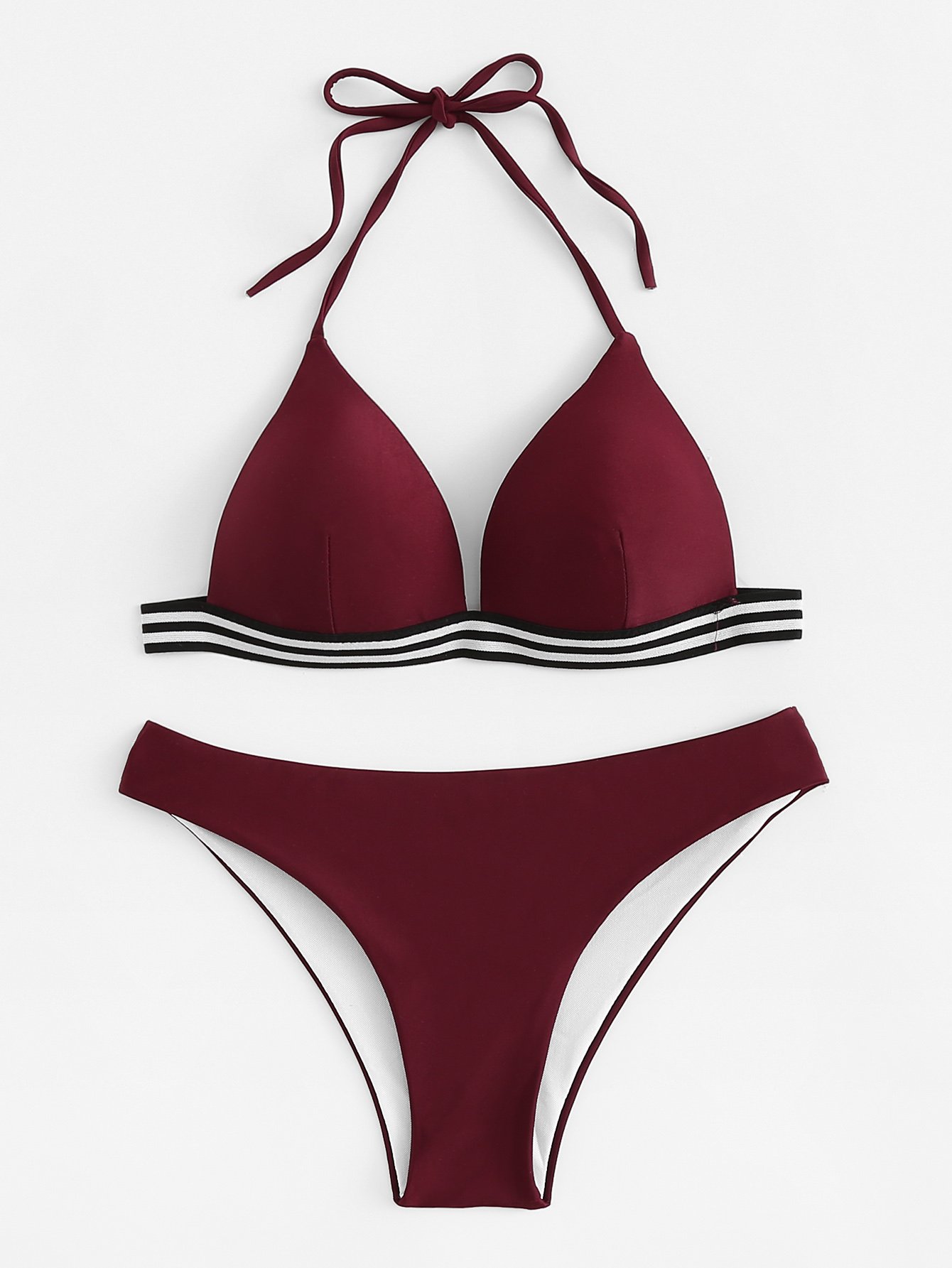 striped trim halter top with high leg bikini