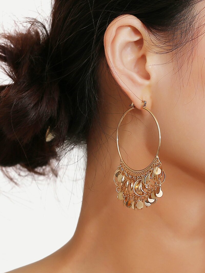 

Disc Tassel Oversize Hoop Earrings, Gold