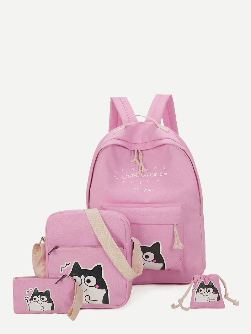 

Cat Print Combination Bag 4pcs, Pink