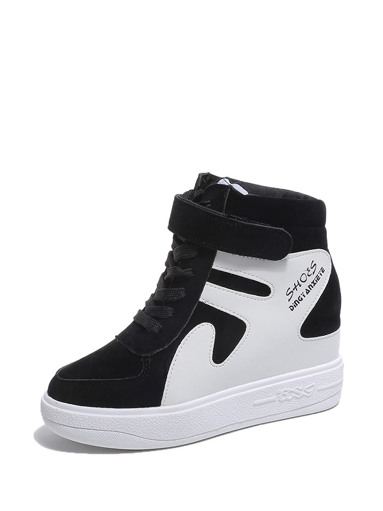 

Two Tone Lace Up Wedge Sneakers, Black and white