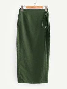 Solid Tie Detail Midi Skirt