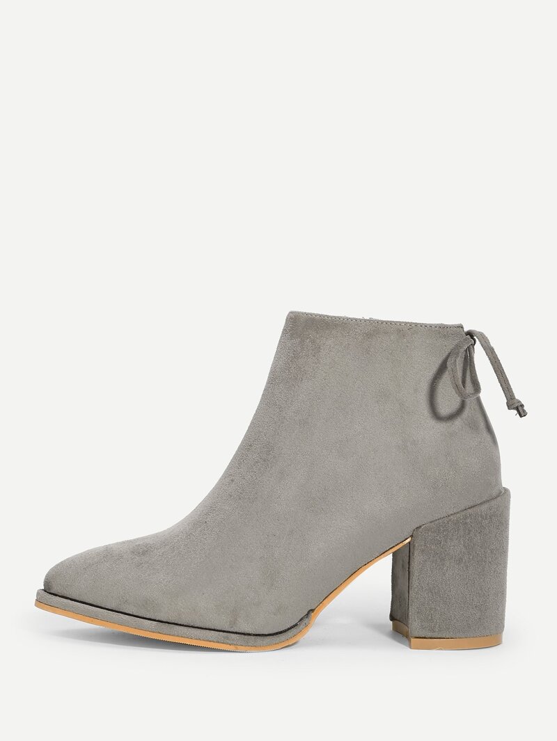 

Bow Tie Chunky Heeled Boots, Grey