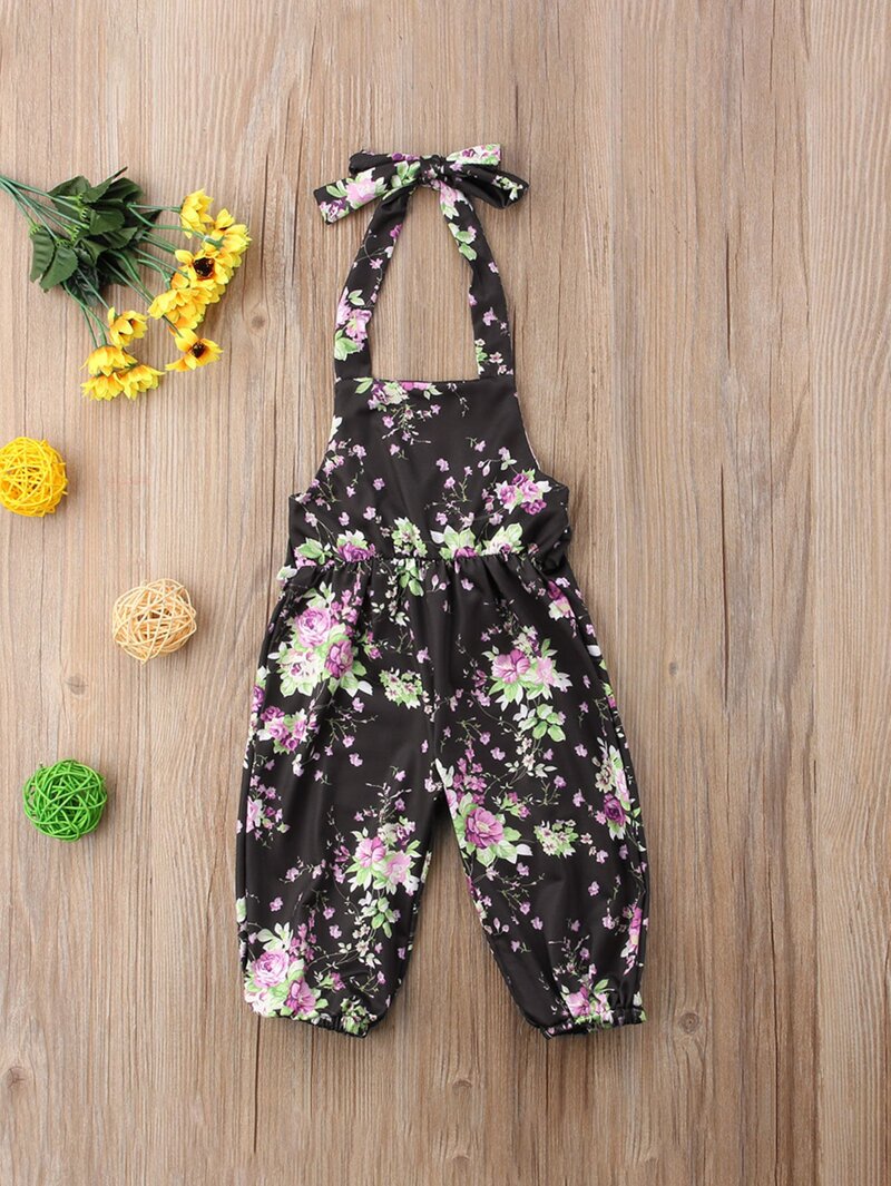 

Girls Floral Print Halter Jumpsuit, Multicolor