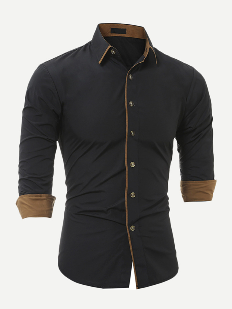 

Men Contrast Trim Shirt, Black