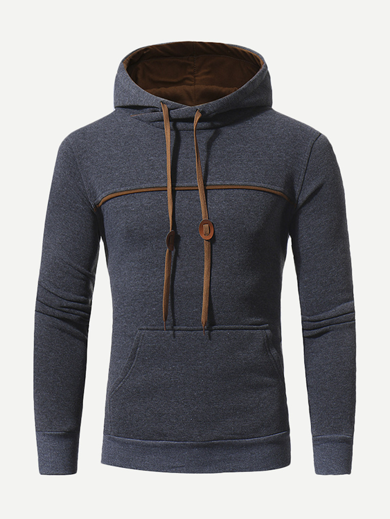 

Men Cut And Sew Panel Hooded Sweatshirt, Grey
