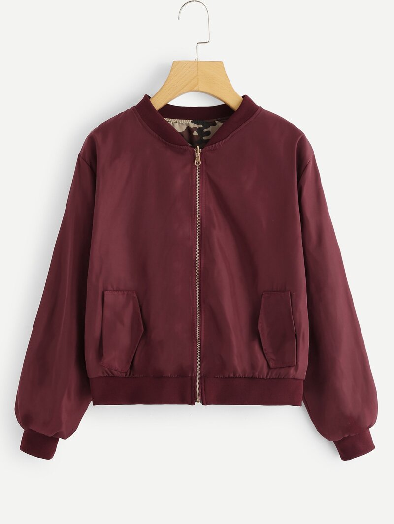 

Camo Print Zip Up Two Way Jacket, Burgundy