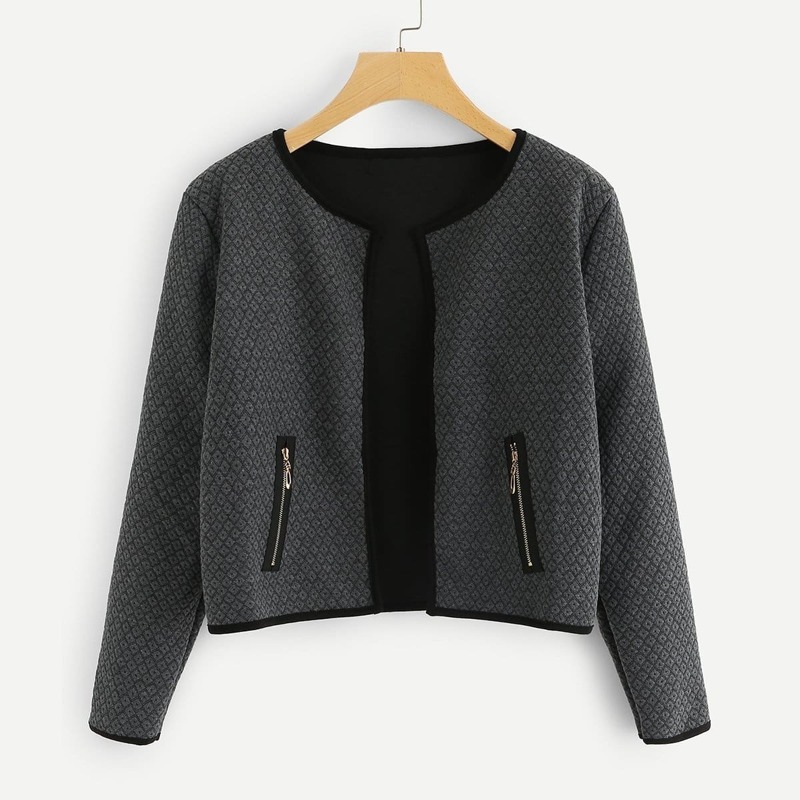 

Contrast Trim Zipper Detail Coat, Dark grey