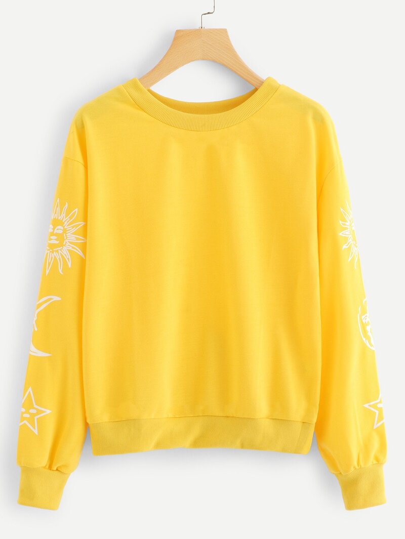 

Graphic Print Sweatshirt, Yellow