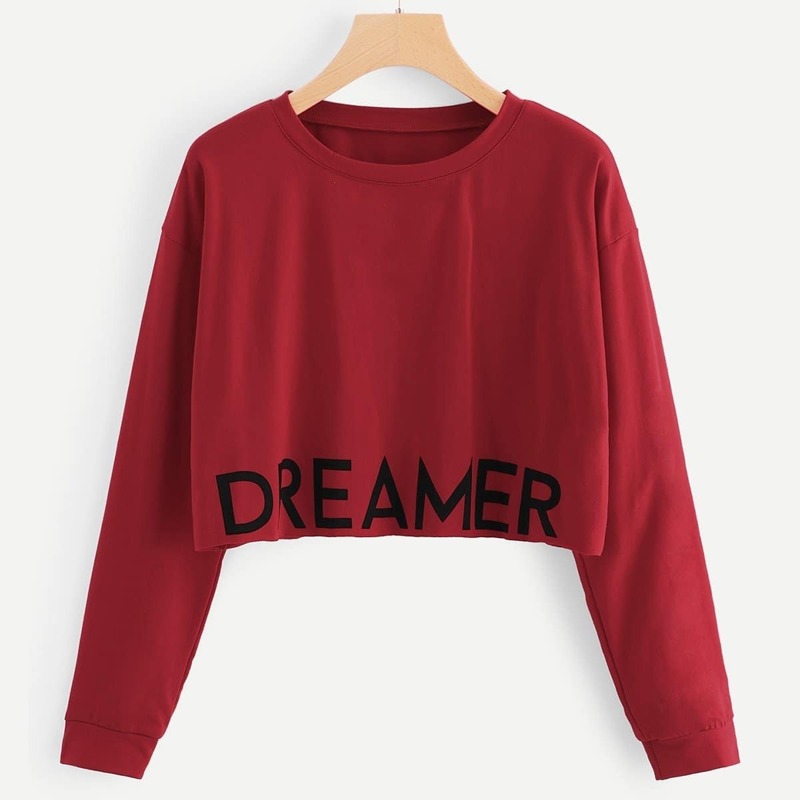 

Letter Print Crop Sweatshirt, Red