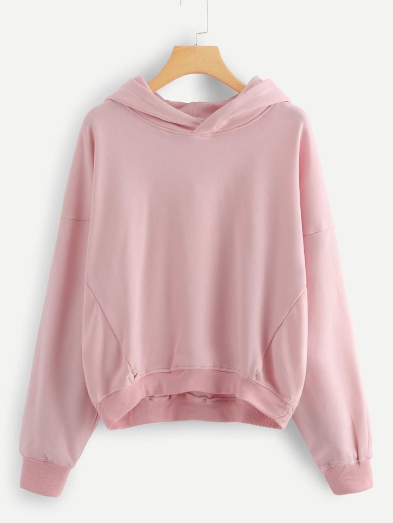 

Drop Shoulder Solid Hoodie, Pink