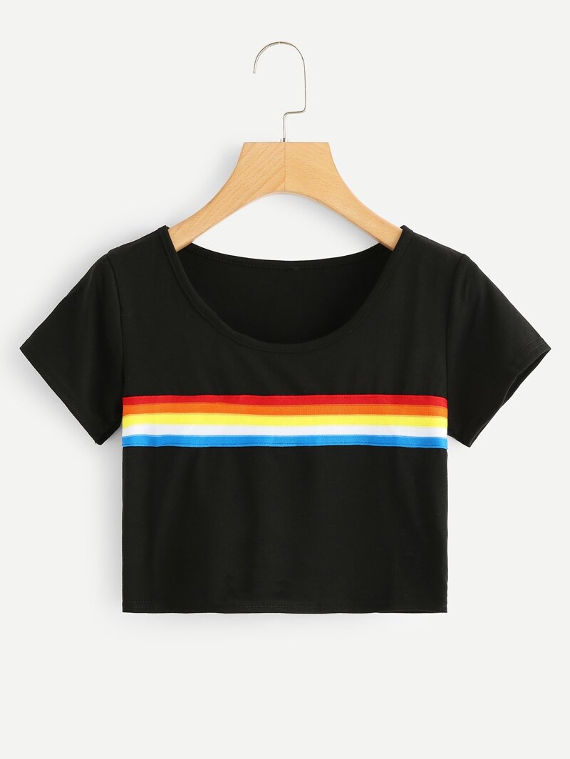 

Striped Tape Crop Tee, Black
