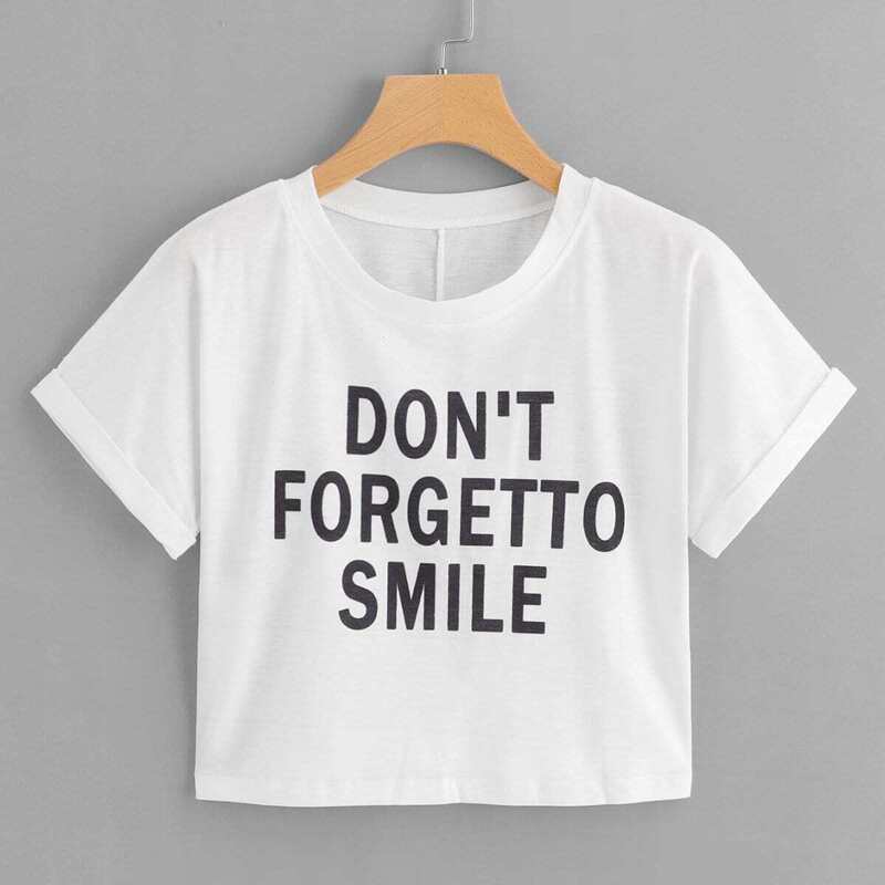 

Slogan Print Crop Tee, White