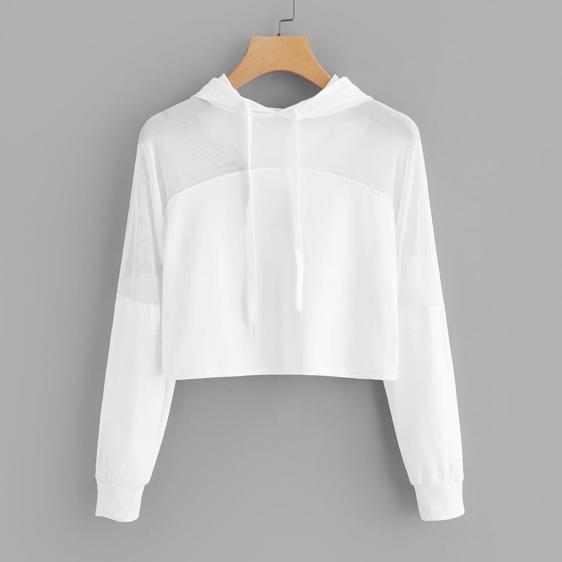 

Sheer Mesh Panel Hoodie, White
