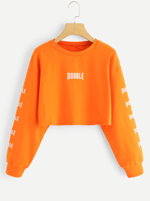 Letter Print Crop Sweatshirt