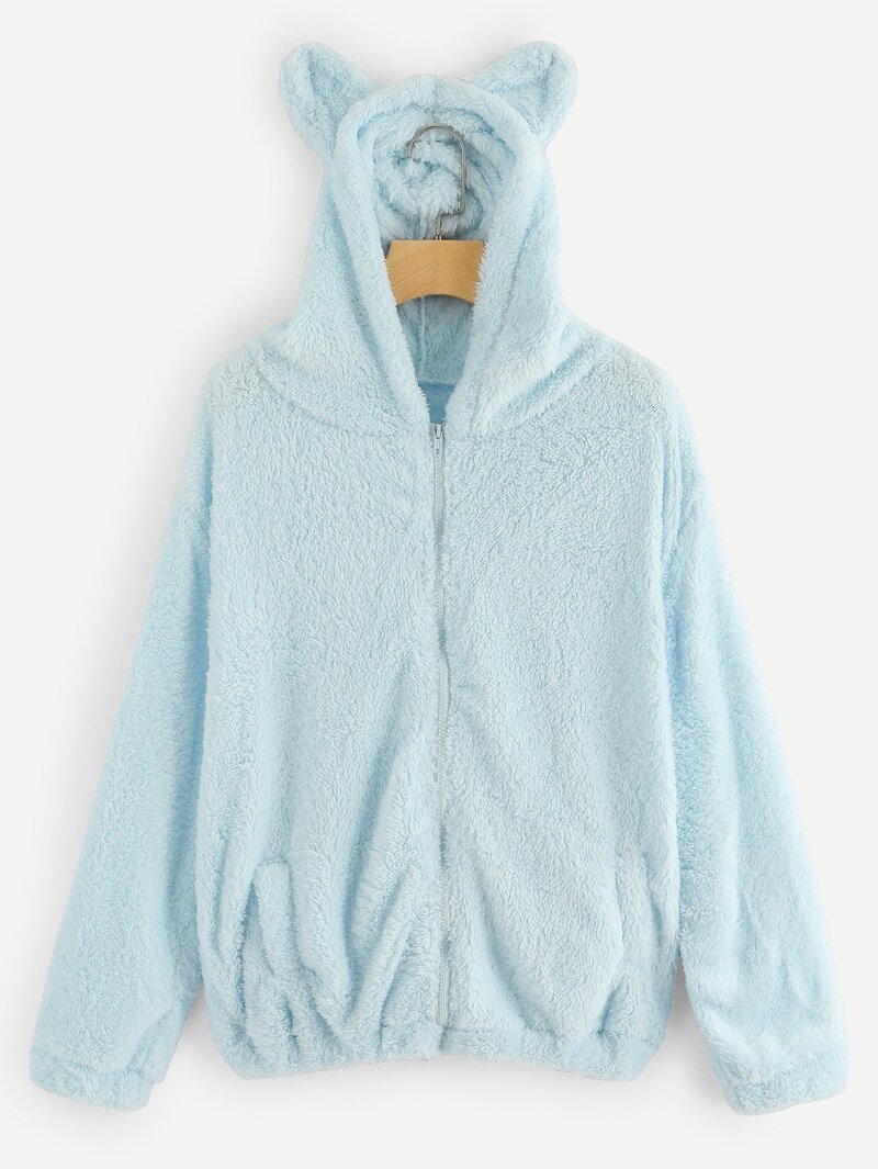 

Zip Front Solid Coat, Blue