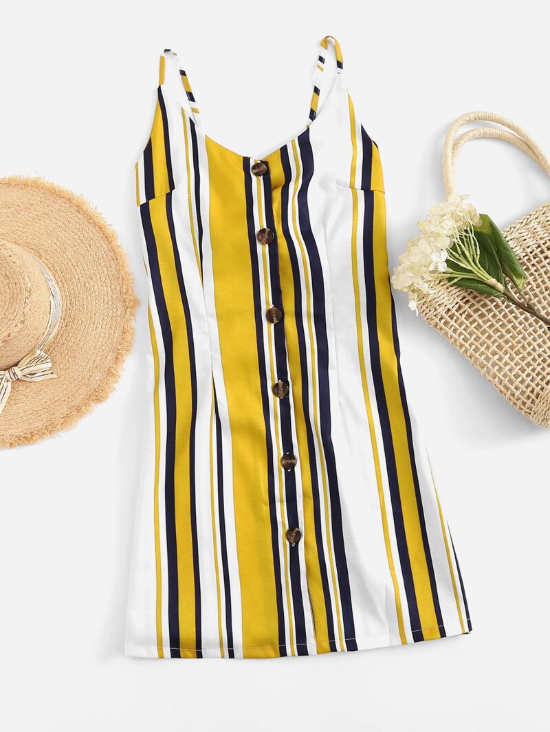 

Single Breasted Front Floral Cami Dress, Multicolor