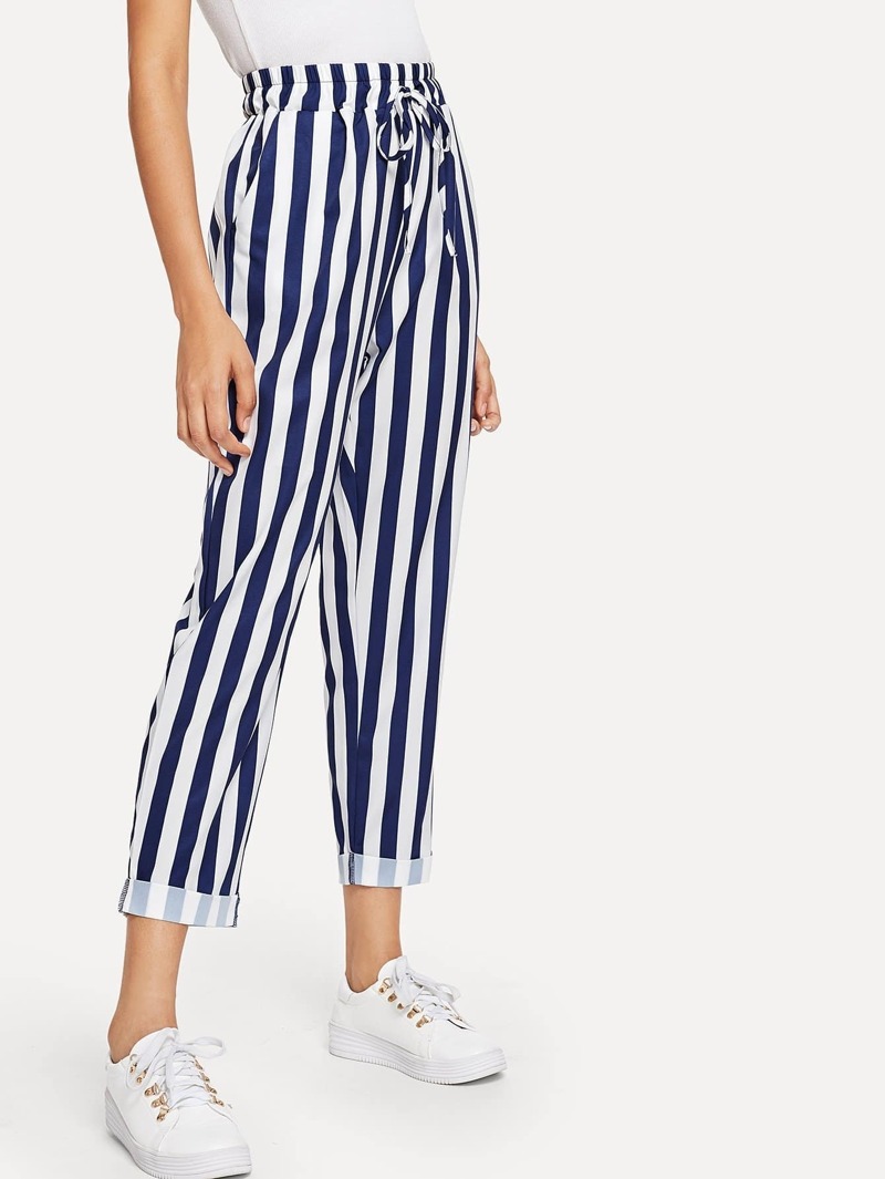

Drawstring Waist Striped Pant, Beige
