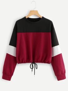 Color Block Drawstring Hem Sweatshirt