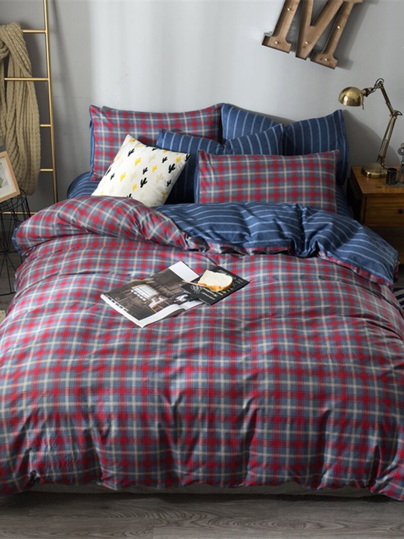 

Gingham & Striped Print Sheet Set, Multicolor
