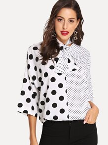 Polka Dot Tie Neck Blouse