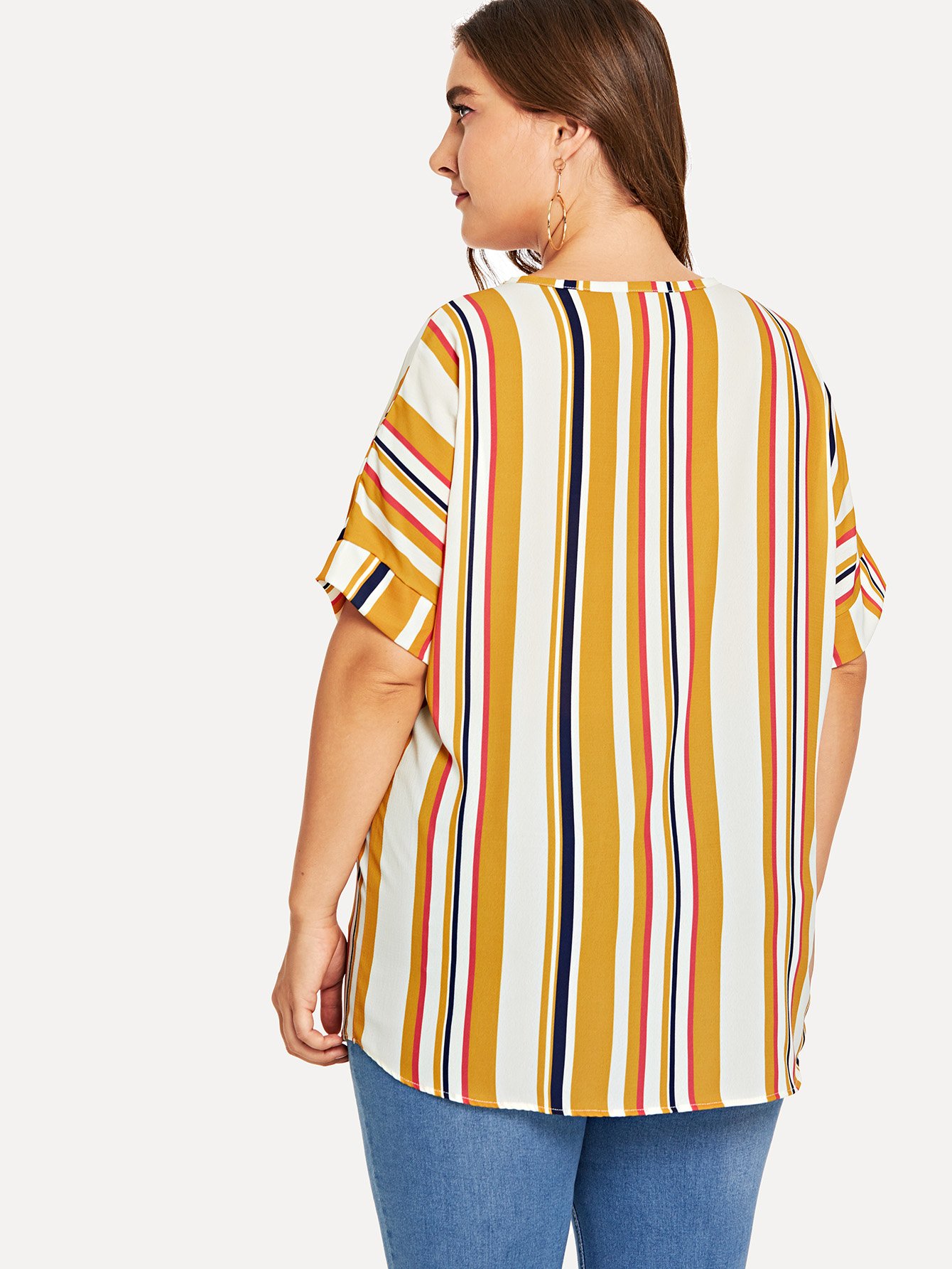 plus multi-stripe batwing sleeve tee