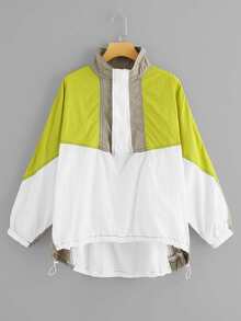 Drawstring Colorblock Dip Hem Jacket
