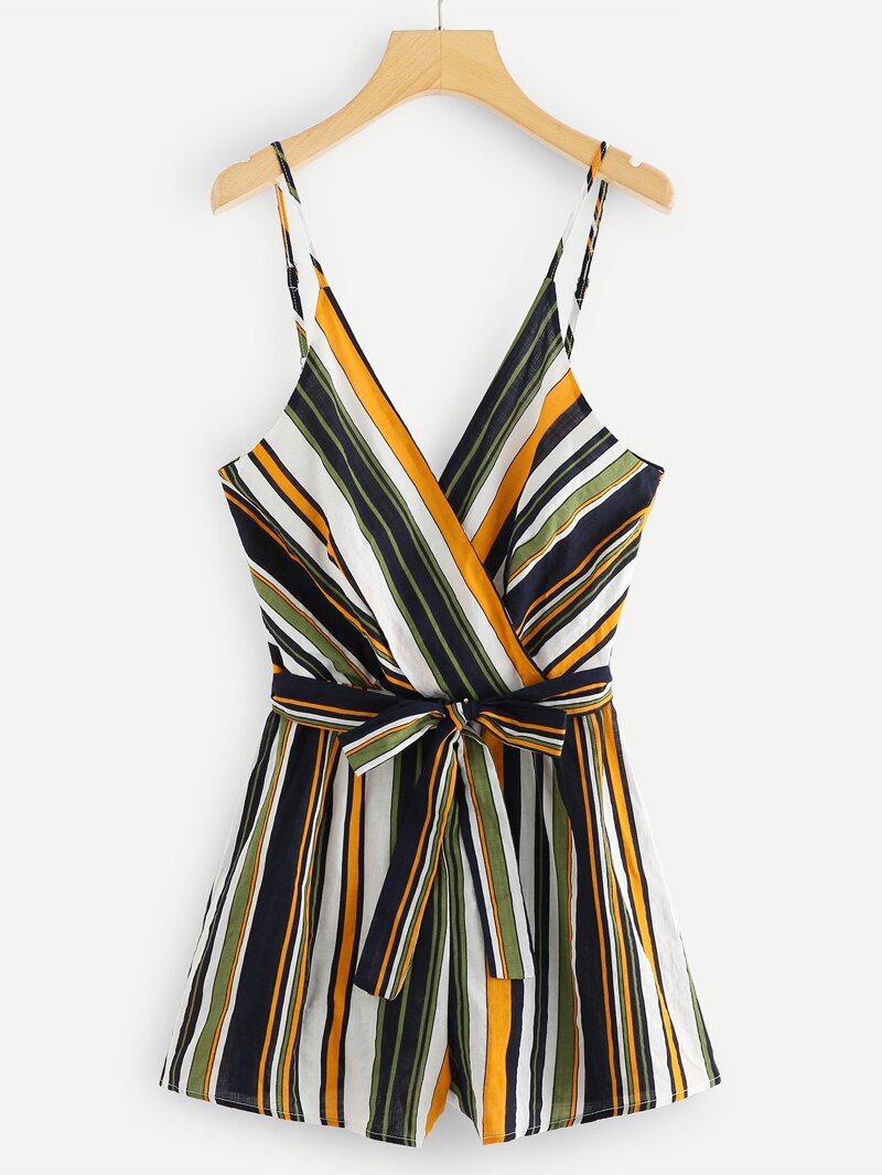 

Plus Multi-Stripe Tie Waist Cami Jumper, Multicolor