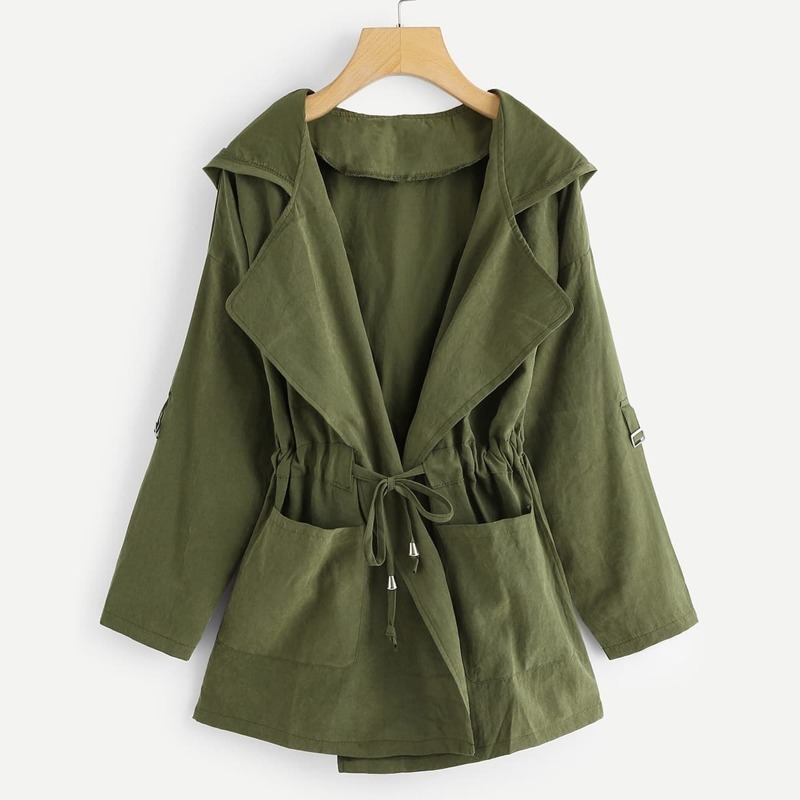 

Solid Drawstring Waist Hoodie Outerwear, Army green
