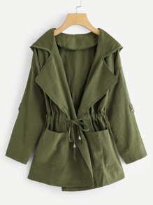 Solid Drawstring Waist Hoodie Outerwear