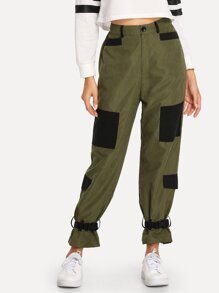 Colorblock Strap Detail Hem Pants