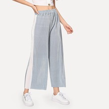 Contrast Panel Side Pleated Pants