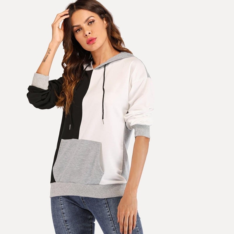 

Drawstring Hoodie Colorblock Sweatshirt, Multicolor