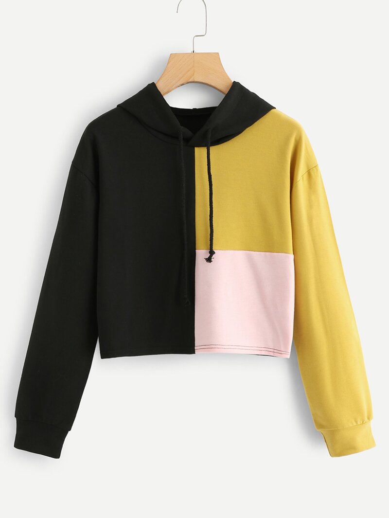 

Drawstring Hoodie Colorblock Sweatshirt, Multicolor