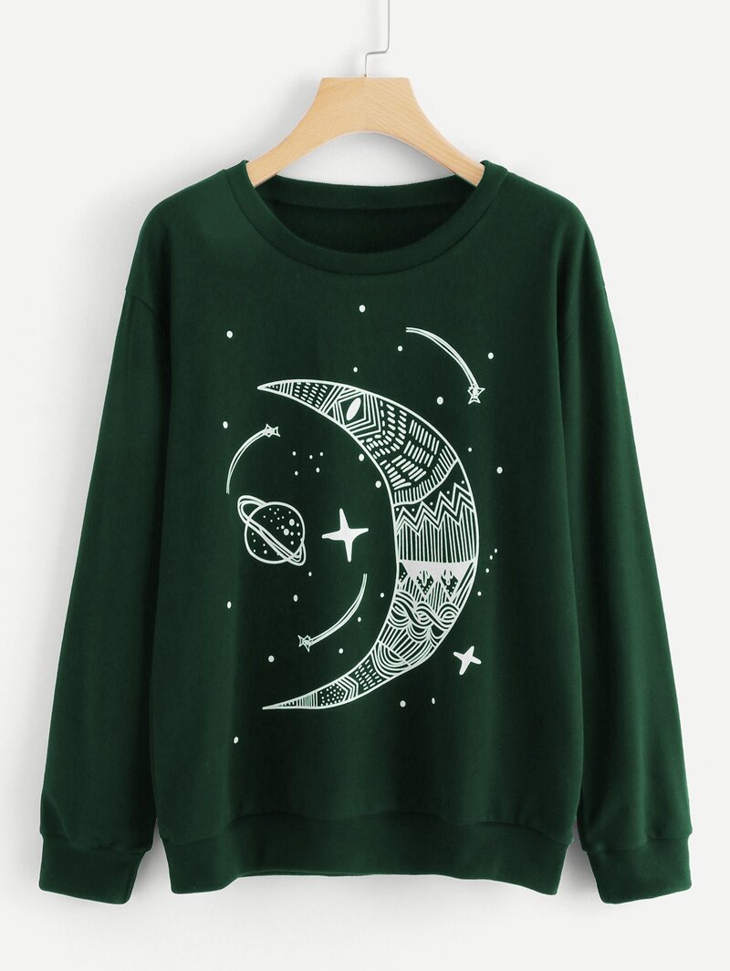 

Moon And Star Print Sweatshirt, Green