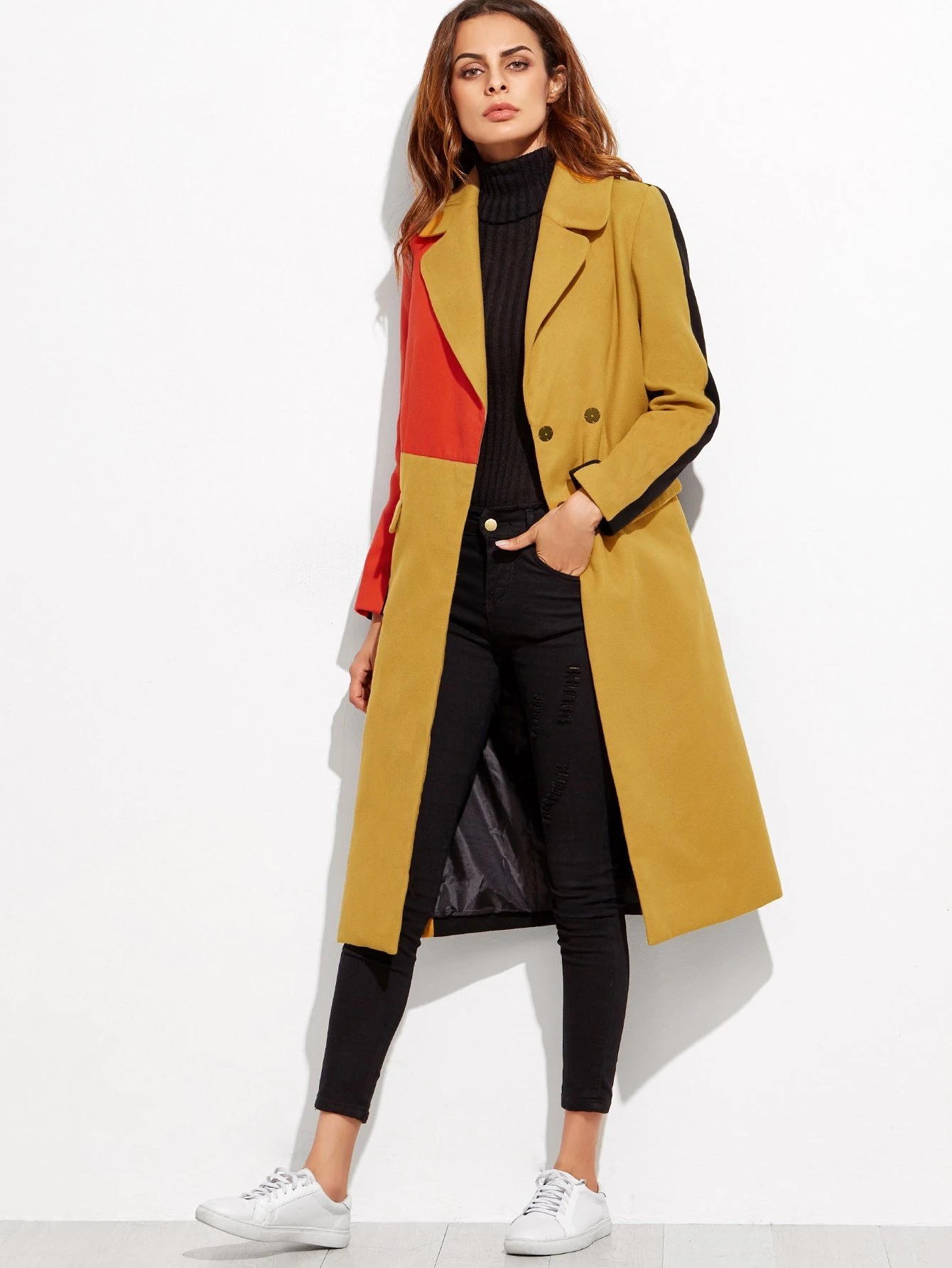 Manteau color block à double boutonnage | Mode en ligne Manteau color block à double boutonnage | Mode en ligne